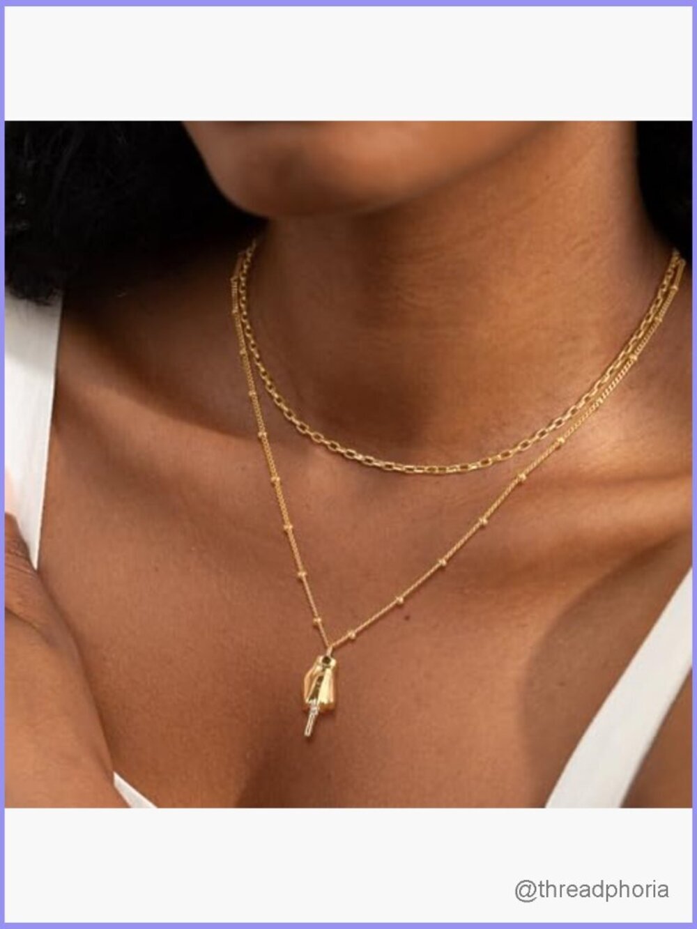 18K Gold Plated Hand Charm Pendant Necklace Dainty Cubic Zirconia Jewelry - Picture 3 of 7